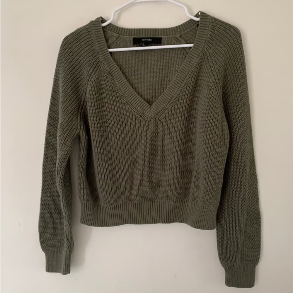 Forever 21 Khaki V-Neck Sweater